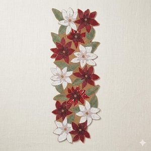Embroidered Floral <b>Table</b> <b>Runner</b> Red White Cloth Classic Home Decor Washable - Product Image 1