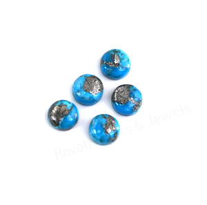 Pyrite naturelle de qualité supérieure, turquoise, 12 mm, ronde, à dos plat, polie, lisse, cabochon de pierre précieuse en vrac pour la fabrication de bijoux et de pendentifs - Product Image 4
