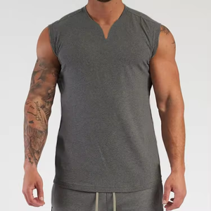 Débardeur de musculation pour homme, sans manches, couleur unie, léger, col en V discret, idéal pour la course et l'entraînement, respirant - Product Image 3