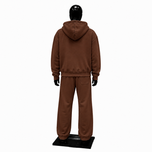 Brown Men Tracksuit Set Plain <b>Full</b> <b>Zip</b> <b>Hoodie</b> Jogger Pants Custom Wholesale Casual Streetwear Sportswear Fleece Two Piece Wear - Product Image 2