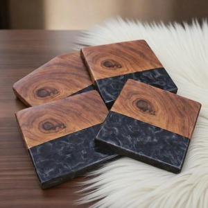 Classic Wooden Resin <b>Tea</b> & Coffee Cup Coasters Handmade Lightweight Decorative for Home Office Hotel Use - Product Image 3