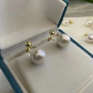 Boucles d'oreilles en perles d'eau douce Edison 11-12 mm blanches et violettes, argent S925, design simple, forme ronde, forte brillance et faibles défauts - Product Image 1