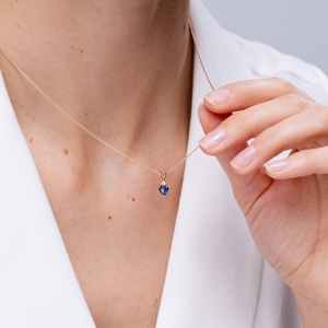 2026 New Arrival 14K 18K <b>Gold</b> Heart-Cut Natural 0.4Ct Blue Sapphire <b>Pendant</b> Link Chain Necklace With 0.04Ct Diamond Gift For Her - Product Image 4
