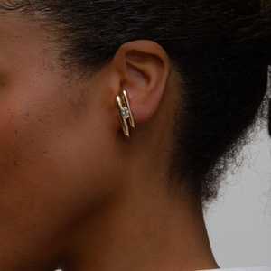 Diamond Geometric Drop <b>Earring</b> Custom 10K 14k 18k Solid <b>Gold</b> Baguette Lab Grown Modern Geometric Statement Long <b>Dangle</b> Wholesale - Product Image 2