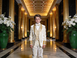 Traje de Fiesta para Niños, Color Borgoña, Terciopelo, Doble Botonadura, con Bordado Dorado, Ropa Formal para Bodas - Product Image 3