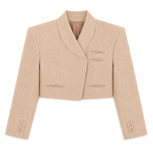 Blazer Corto Azul para Mujer, Cuello con Muescas, Tejido de Lana/Poliéster, Cierre de un Solo Botón, Bordado Personalizable, para Oficina, Negocios, Casual, Fiesta - Product Image 5