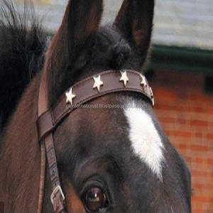 Bande de sourcils d'étoile en cuir marron noir teint à la main de haute qualité, forme droite finition de luxe, bande de sourcils de cheval en cuir avec 1 rangée d'étoiles - Product Image 4