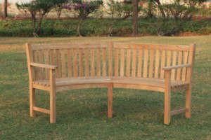 Modern Curved Teak Wood Outdoor Patio <b>Bench</b> with Slatted Back Design for Villa Park 2-Seater - Product Image 4