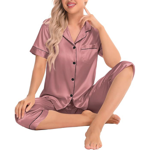 Shell Button Satin Pajama Set Full Sleeve Shawl Collar Wide Leg <b>Pants</b> Drawstring Waist Night Suit - Product Image 4