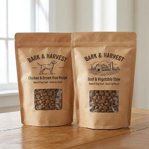 Sacs d'emballage personnalisés en papier kraft écologique de luxe avec fenêtre en plastique pour friandises pour chiens, nourriture pour chats et animaux de compagnie - Product Image 1