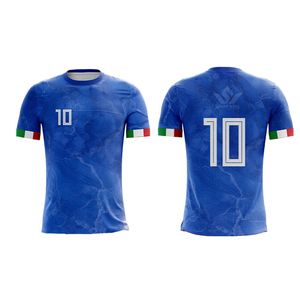 เสื้อฟุตบอลชายสีน้ำเงิน เบอร์ 10 พิมพ์ลายแบบ Sublimation คอกลม แขนสั้น ระบายอากาศได้ดี ผลิตจากโพลีเอสเตอร์ ชุดฟุตบอลทีมแบบสั่งทำ - Product Image 1