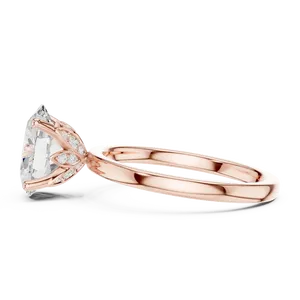 Anillo de Diamante Cultivado en Laboratorio de 2ct con Corte Cojín, Diseño Loto Esculpido, Engaste de Garra, Piedras Laterales Pavé, Joyería Solitaria de Oro Personalizada - Product Image 3