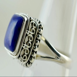 <b>Lapis</b> <b>Lazuli</b> <b>Ring</b> 925 Sterling Silver Handmade Boho Statement Promise Jewelry for Women Natural Cushion Shape Gemstone Jewelry - Product Image 3