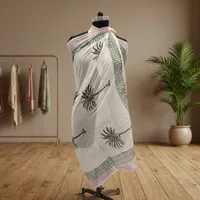 Pareo de Algodón con Estampado Floral Blanco, Motivos de Flores, Ligero, Estilo Indio, para Playa, con Logotipo Frontal, para Mujer