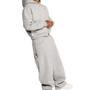 Factory Direct Sales Winter Men's Plus Size Heavyweight Breathable Eco-Friendly 100% Cotton Solid Casual Hooded Jogger <b>Tracksuit</b> - Product Image 4