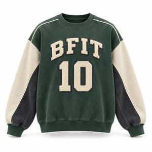 Premium Custom Unisex Oversized Color Block Autumn Fleece Eco-Friendly Varsity <b>Crewneck</b> Pullover Embroidered Front Logo Number - Product Image 1