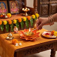 Lampe à huile en forme de fleur de lotus, porte-bougie décoratif, Diya indien, finition cuivre, décoration traditionnelle pour la maison, ornement de table pour les fêtes