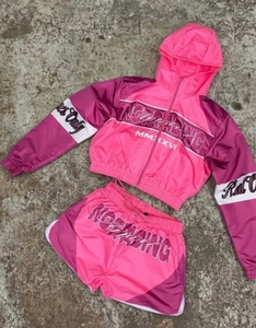 <b>Pink</b> Y2K Unisex Customized Breathable <b>Tracksuit</b> Set Hooded Jacket Shorts Letter Print 100% Cotton Fleece Fabric Winter - Product Image 6