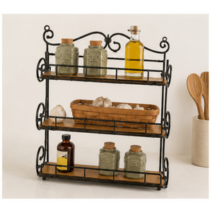 Estante Organizador de Hierbas y Especias de Hierro Forjado de 3 Niveles Estilo Vintage, Estante de Almacenamiento para Cocina, Frascos y Condimentos para una Organización del Hogar que Ahorra Espacio - Product Image 1