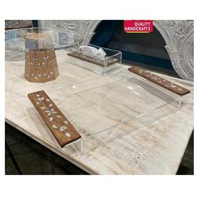 Bandeja de Servir de Madera de Acacia con Incrustaciones de Nácar Chocolate, Fabricada en India, Calidad de Fabricante, Venta Directa - Product Image 5