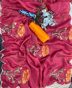Sari en soie Cutdana Moti Teby à motifs floraux, Sari en soie Teby à motifs floraux élégants, Sari de créateur numérique à motifs floraux, Sari en soie au travail floral raffiné - Product Image 2