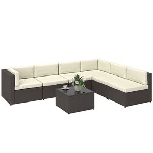 Set di mobili da giardino in rattan PE per tutte le stagioni, 7 pezzi, con tavolino da caffè con piano in vetro - Product Image 1