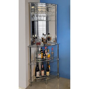 Modern Chrome <b>Square</b> Corner Bar Cabinet with <b>Mirror</b> Back & Wine Glass Holder Handmade by Aqudus Saleem Wholesale - Product Image 1
