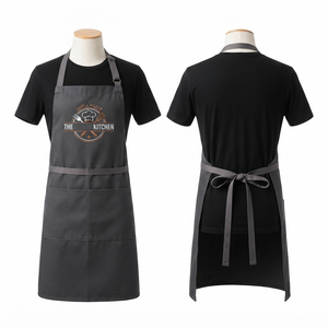 Delantal de Chef para Hombre de Lona de Algodón Premium de 280 GSM, Color Gris, Correa Ajustable para el Cuello, Bolsillo Frontal, Bordado Personalizado, Impresión en Pantalla, DTF, DTG, HTV - Product Image 3