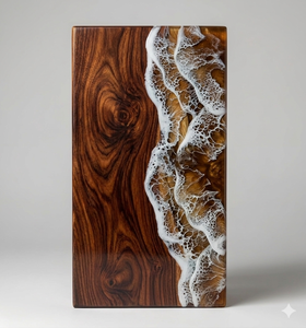 Resin Wood Cremation <b>Memorial</b> Urn with Ocean Wave Design Custom Remembrance <b>Plaque</b> - Product Image 3