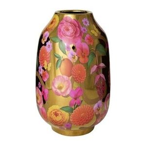 Vase en céramique fait main Linea Exports Inc, rond, rose brillant, motif floral, décoration de table bohème - Product Image 2