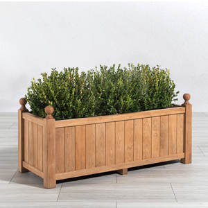 Jardinière d'extérieur moderne et minimaliste en bois de teck avec trou de drainage, résistante à la rouille, pour un design haut de gamme de jardin et d'hôtellerie - Product Image 1