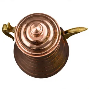 Pichet à eau en cuivre avec couvercle en dôme, design côtelé vintage, poignée incluse, récipient ayurvédique pour le bien-être, vaisselle de luxe, articles de service - Product Image 1