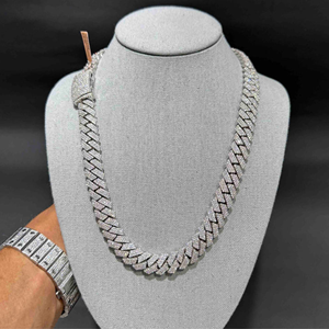Fashion Miami Cuban Link Chain 925 Silver Full Stone Setting Hip Hop Necklace 8. Heavy Iced Out Cuban Chain Pass <b>Tester</b> - Product Image 3