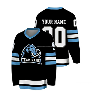 Maillot de hockey sur glace noir personnalisé pour hommes, col en V, nom et numéro de l'équipe sublimés, respirant, en maille polyester écologique, service OEM - Product Image 1