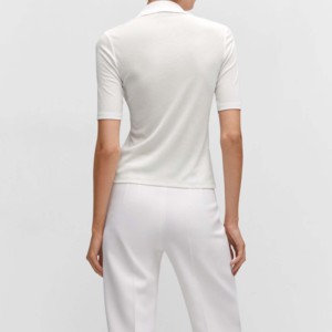 Polo de Punto Blanco de Manga Corta para Mujer, Color Sólido, Estilo Minimalista, Transpirable, 100% Algodón, Largo Regular - Product Image 2