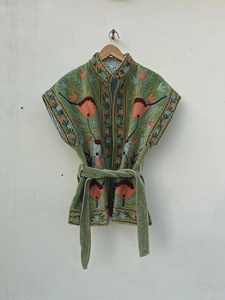Vintage Bohemian Velvet Beaded Sleeveless Vest <b>Indian</b> Ethnic Summer Breathable Knitted Short Outerwear Floral Pattern V-Neck - Product Image 3