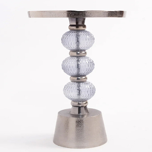 Modern Metal <b>Side</b> <b>Table</b> With Textured Glass Spheres And <b>Round</b> Glass Top Drink <b>Table</b> - Product Image 1