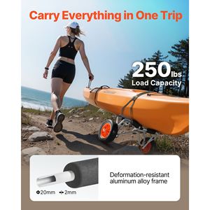 Carrello da Kayak pieghevole Pneumatici in gomma piena da 10 pollici Capacità di carico 250 libbre 1 cinturino a cricchetto per Kayak canoe Jon barche tappetini galleggianti - Product Image 2
