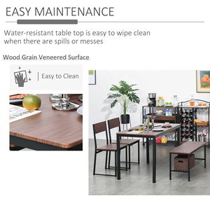 Set da Pranzo Industriale in Legno a 4 Pezzi, Tavolo e Sedie Marrone Rustico con Panca e Scaffale Portaoggetti per Sala da Pranzo - Product Image 6