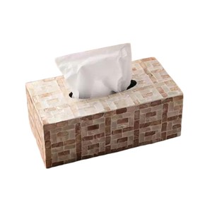 Caja de pañuelos rectangular de alta gama con incrustaciones de nácar y madera hecha a mano para decoración del hogar - Product Image 1