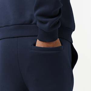 Men's <b>Navy</b> Blue Quarter Zip <b>Sweatshirt</b> Set Regular Fit Casual Solid Color Knitted French Terry Autumn Wear - Product Image 3
