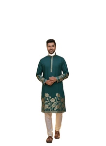 ชุดคุर्ตา ปาจามา ผ้าไหมปักลายทอง งานปักฟอยล์ แห้งเร็ว ทรงปกติ สำหรับงานแต่งงานและงานเลี้ยงของผู้ชาย - Product Image 4