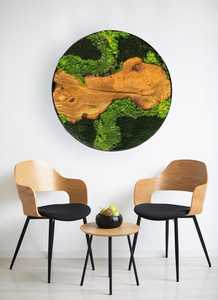 Escultura de pared redonda de madera y musgo del Bosque Encantado, decoración hecha a mano inspirada en la naturaleza, arte de pared de musgo orgánico de lujo para interiores, enmarcada - Product Image 3