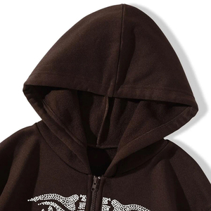 เสื้อฮู้ดซิปผู้ชายผ้าฝ้าย 100% ทรงโอเวอร์ไซส์  โลโก้ตัวอักษรประดับเพชรด้านหน้า  OEM เสื้อผ้าลำลองสำหรับฤดูหนาว - Product Image 5
