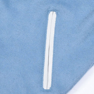 WholesMen's Light Blue Varsity <b>Jacket</b> with <b>White</b> PU Sleeves Stand Collar Zipper Closure Casual <b>Waterproof</b> Front Logo Autumn Wear - Product Image 6