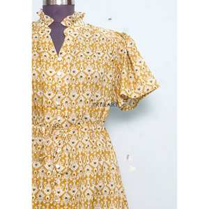 Indian handmade cotton stylish short party wear <b>dress</b> floral printed bride gift personalized woman fashion <b>dress</b> From India - Product Image 3