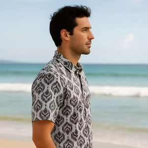 Chemise élégante pour homme à manches courtes 100% coton, design imprimé unique sur toute la surface, respirante, écologique, séchage rapide, été, plage - Product Image 1