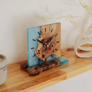 Reloj de Pared Colgante de Madera de Alta Calidad, Diseño Moderno Redondo, Números Romanos, Incrustaciones de Resina Azul, Cuarzo Analógico, Decoración para Sala de Estar - Product Image 3