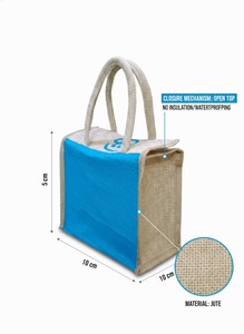 Sac à lunch en jute de style classique avec fermeture à bouton, design lavable pour les voyages et une utilisation promotionnelle 10x10x5 - Product Image 3