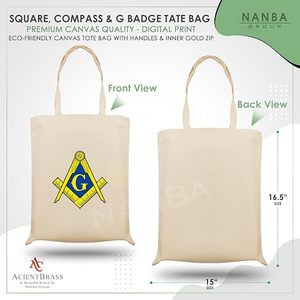 OES Masonic Shriner Solid <b>Canvas</b> <b>Tote</b> Bag with Embroidery Reusable Digital Print and Inner Gold Zipper Closure - Product Image 3